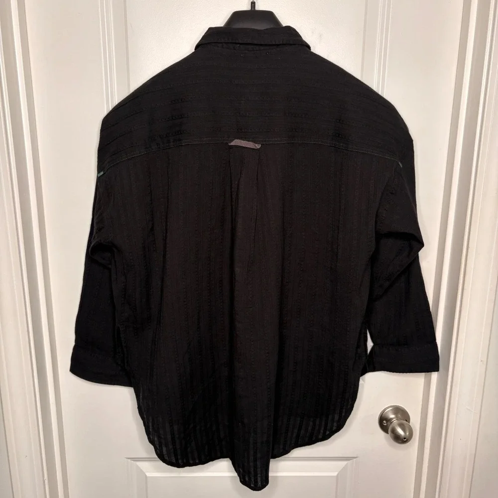 NEW Free People Black Button Down Gauze Shirt Oversized Cotton Casual Goth XS